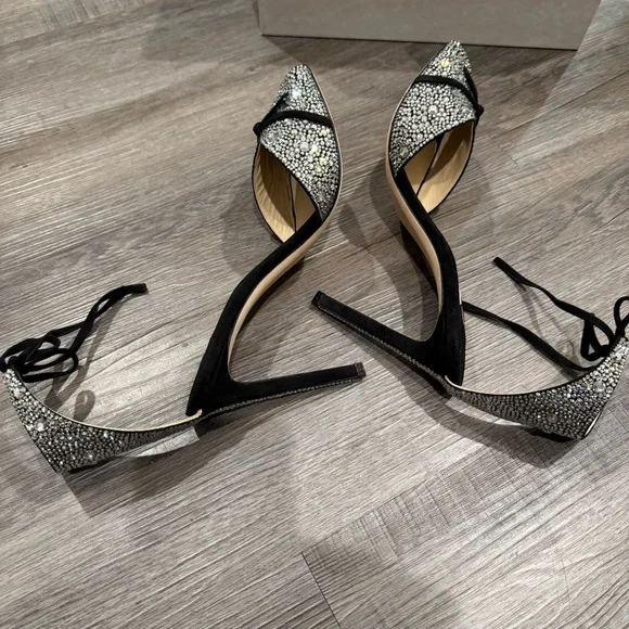 Jimmy Choo Talaya 100 Black Suede Crystal Hotfix Embellished Heels Sandals - Picture 8 of 13